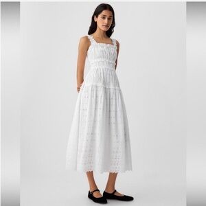 GAP x DÔEN White Midi Dress with Eyelet Lace Details